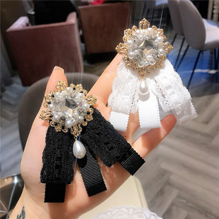 饰毛衣领花胸花配饰 小香风高档蕾丝珍珠胸针女领结领口别针精致装