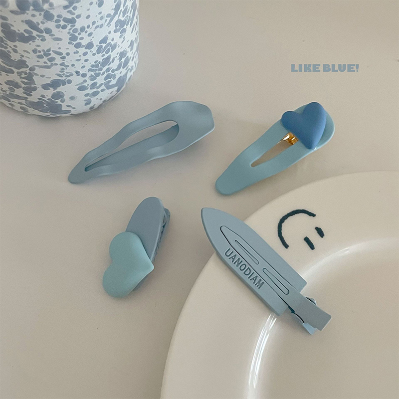 ins蓝色爱心鸭嘴夹无痕夹波浪夹