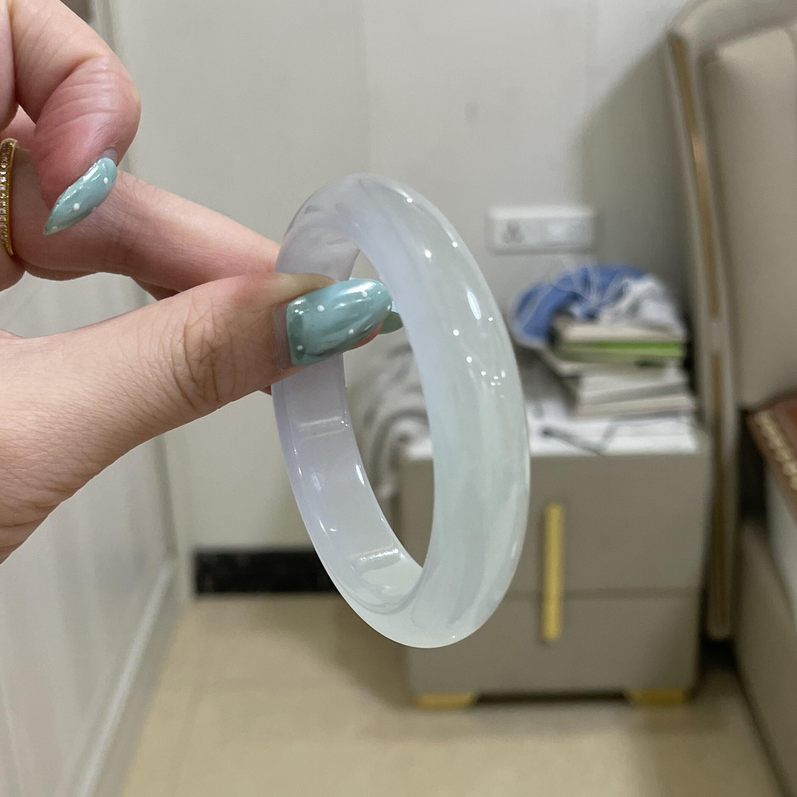 玉长情缅甸高冰种翡翠玉手镯女款纯色白月光飘花正品玉石饰品处理