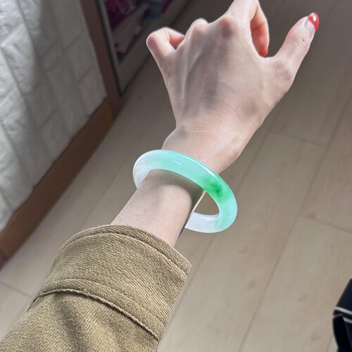 玉长情【云青光漾】缅甸高端翡翠冰种半山水玉手镯子正品真玉处理