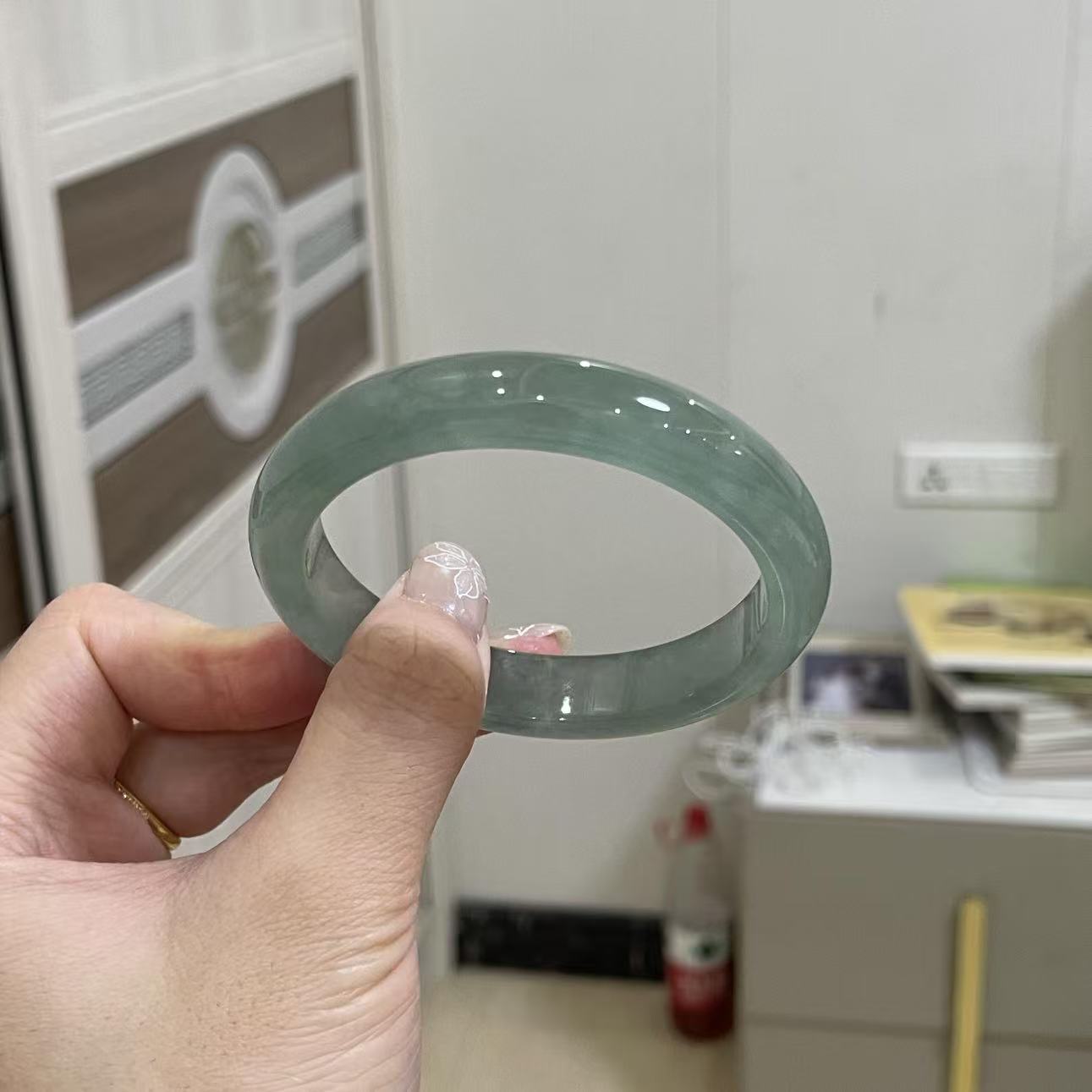 玉长情【青瑶拥瑞】缅甸翡翠女款冰种油青飘花正品高端玉手镯处理