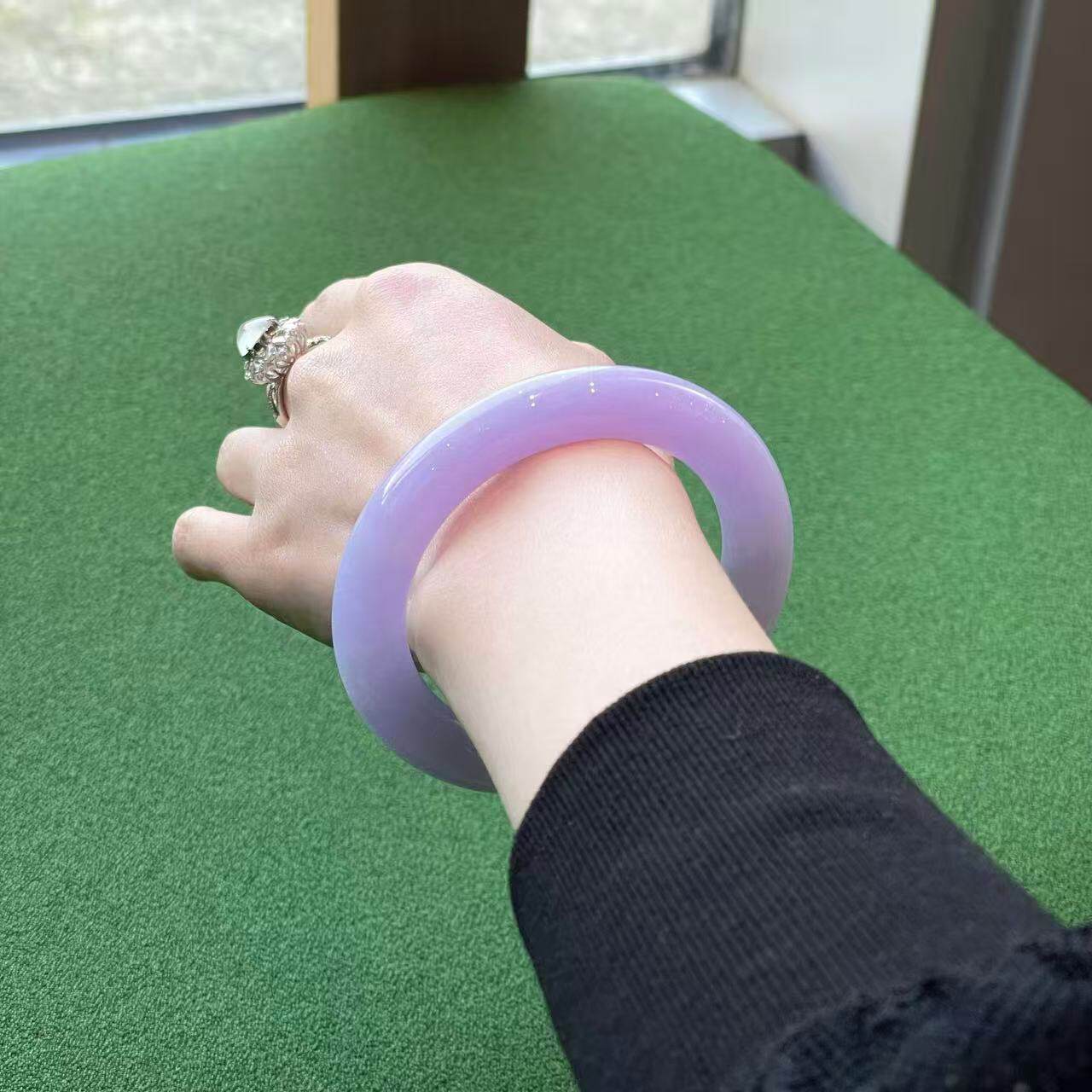 玉长情高端缅甸翡翠女款正品冰种飘花紫罗兰玉手镯子正圈饰品处理