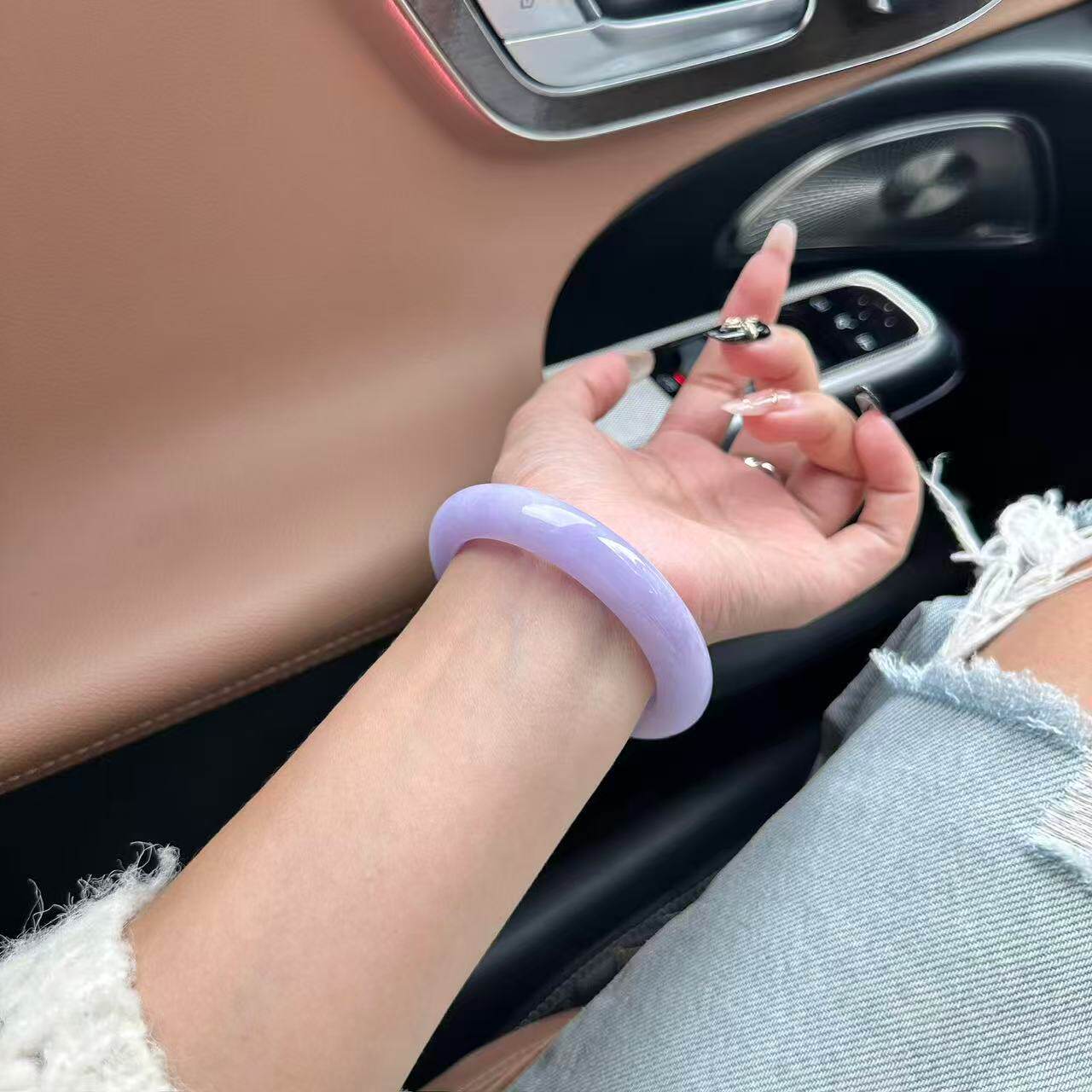 玉长情高端缅甸翡翠女款正品冰种纯色紫罗兰玉手镯子饰品玉石处理