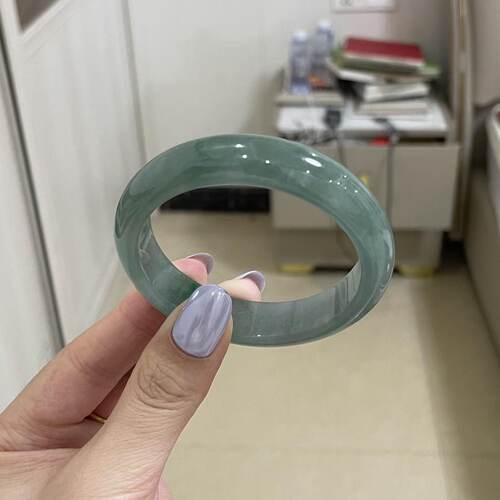 玉长情【疏影横斜】高端缅甸翡翠深色油青糯冰种正品手镯玉石处理