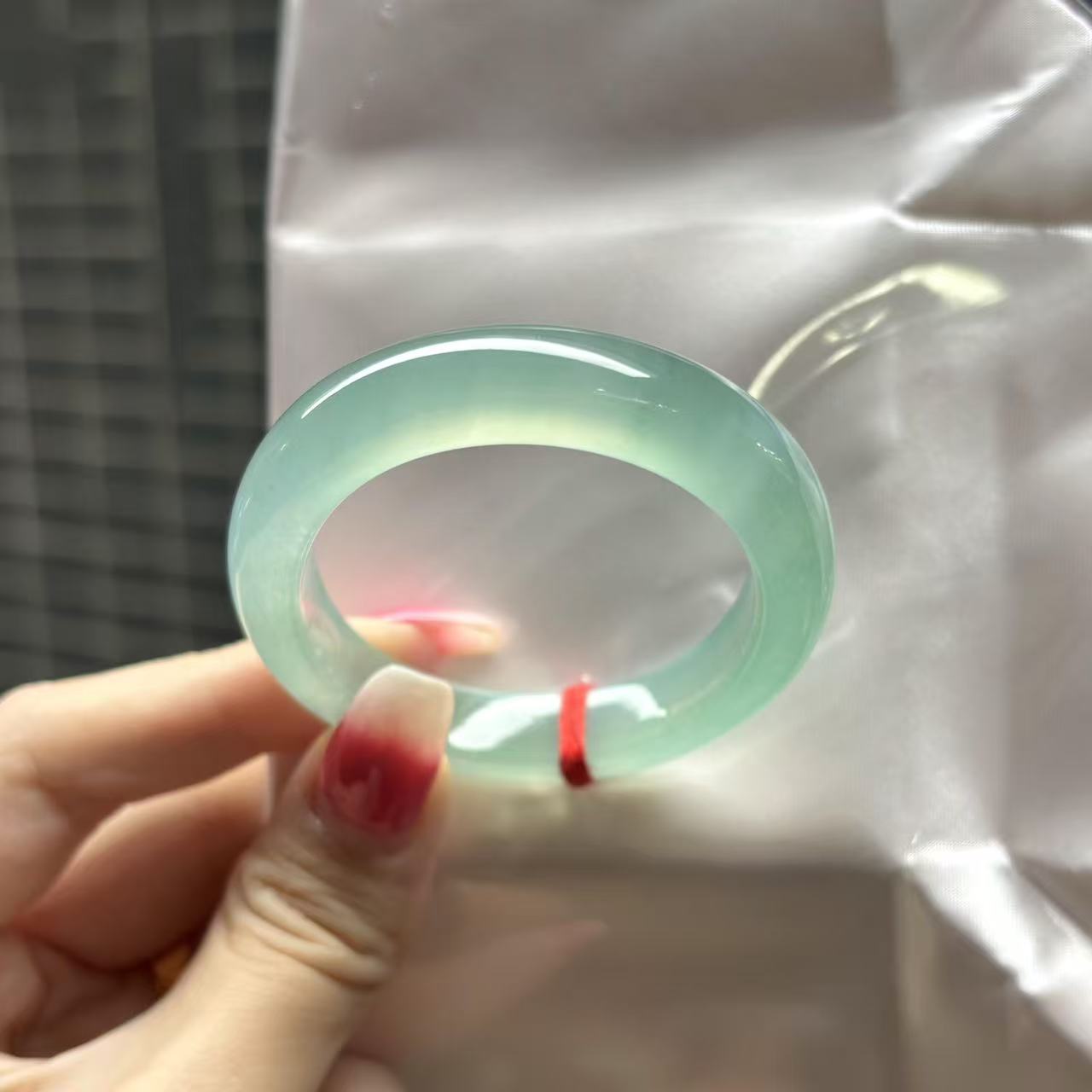 玉长情【芳瑶拥翠】高端缅甸翡翠冰透种女款浅青纯色正品玉石处理