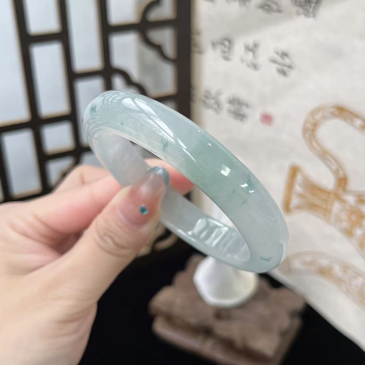 玉长情【云涧栖芳】高端缅甸翡翠冰糯种女款白底飘花正品玉石处理