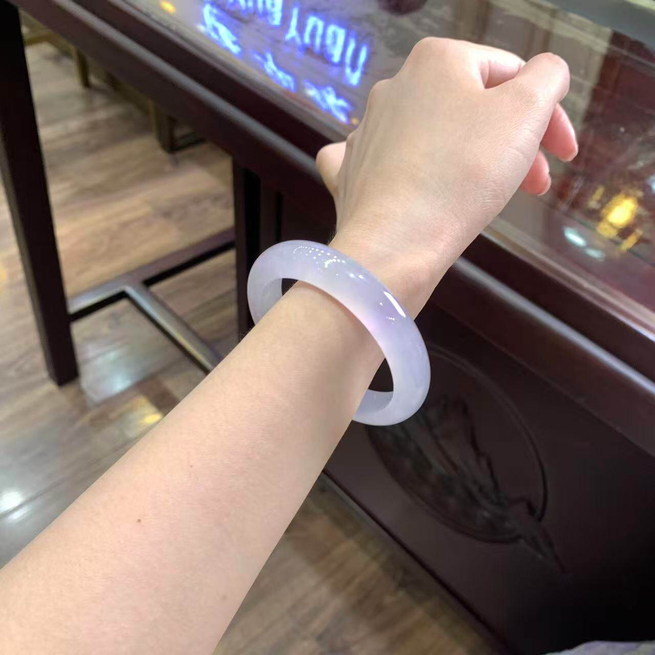 玉长情高端缅甸冰种翡翠玉手镯子女款正品紫罗兰春彩饰品玉石处理