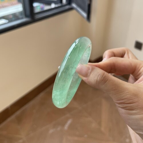 玉长情【南柯一梦】缅甸高端翡翠冰透油青飘花玉手镯正品真玉处理