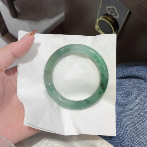 玉长情【汀间风晏】缅甸高端翡翠冰种绿飘花玉手镯子正品真玉处理