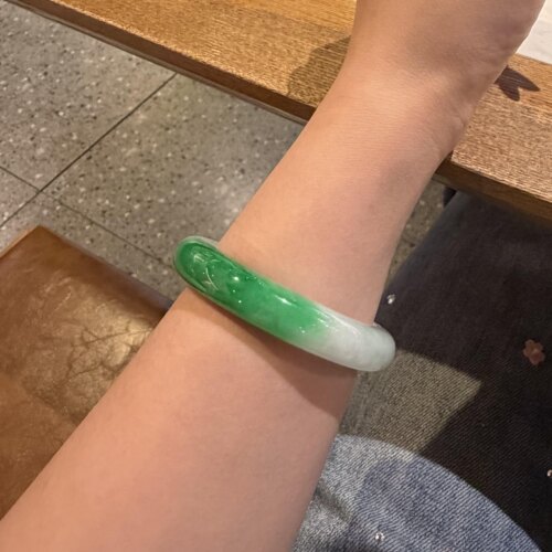 玉长情【汀间风晏】缅甸高端翡翠冰种绿飘花玉手镯子正品真玉处理