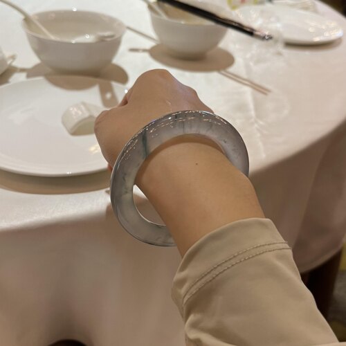 玉长情【霞青温婉】缅甸高端翡翠高冰透飘花玉手镯子正品真玉处理