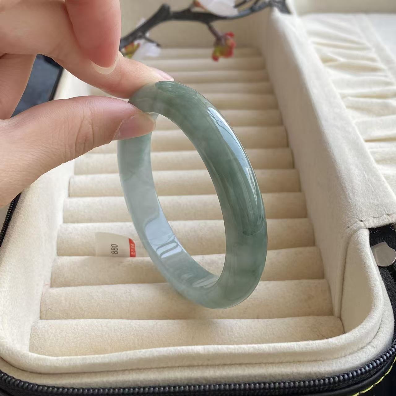 玉长情【芳翠凝辉】缅甸翡翠女款糯冰种油青飘花高端玉石正品处理