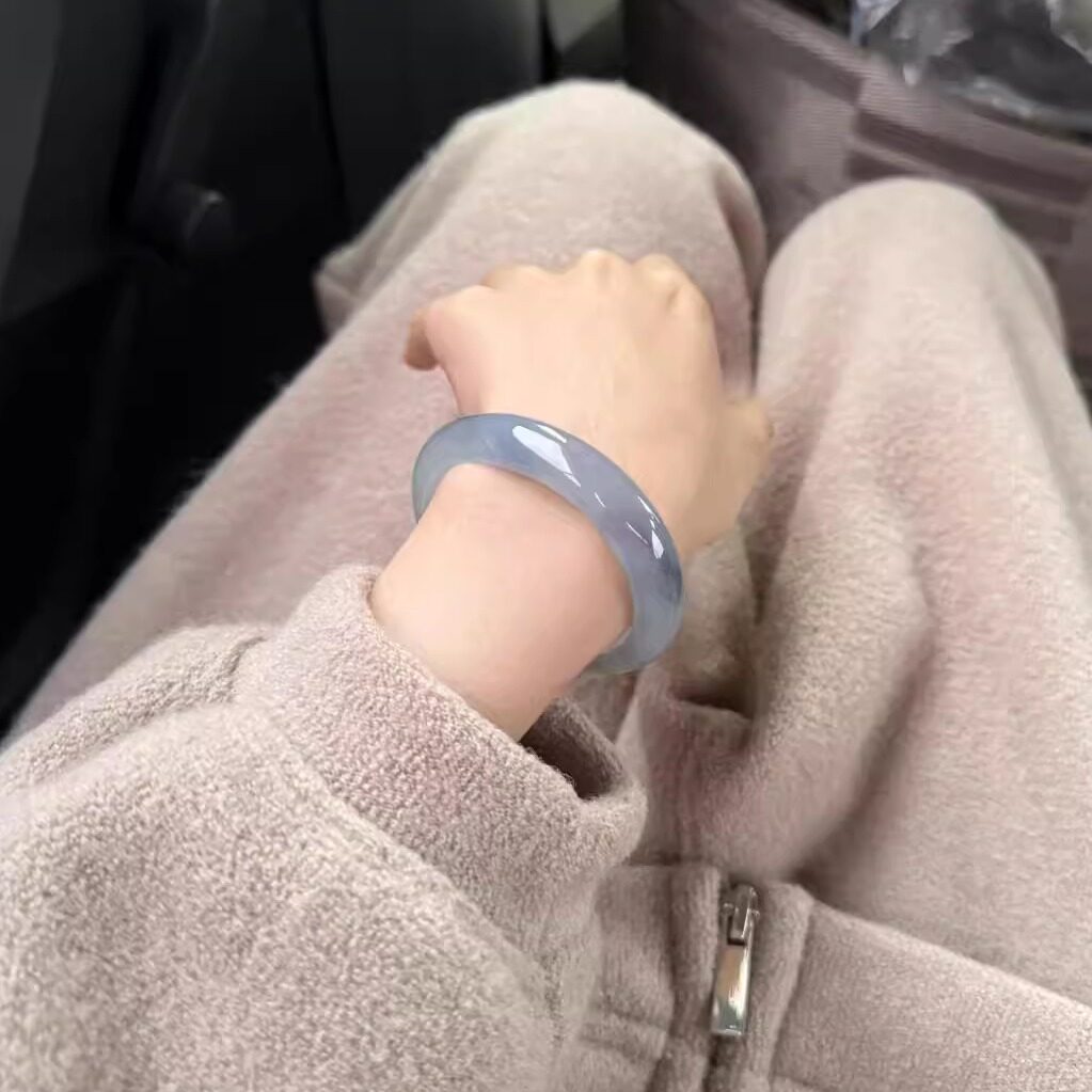 玉长情冰糯种紫罗兰飘花缅甸翡翠高档手镯子女款正品真玉石处理