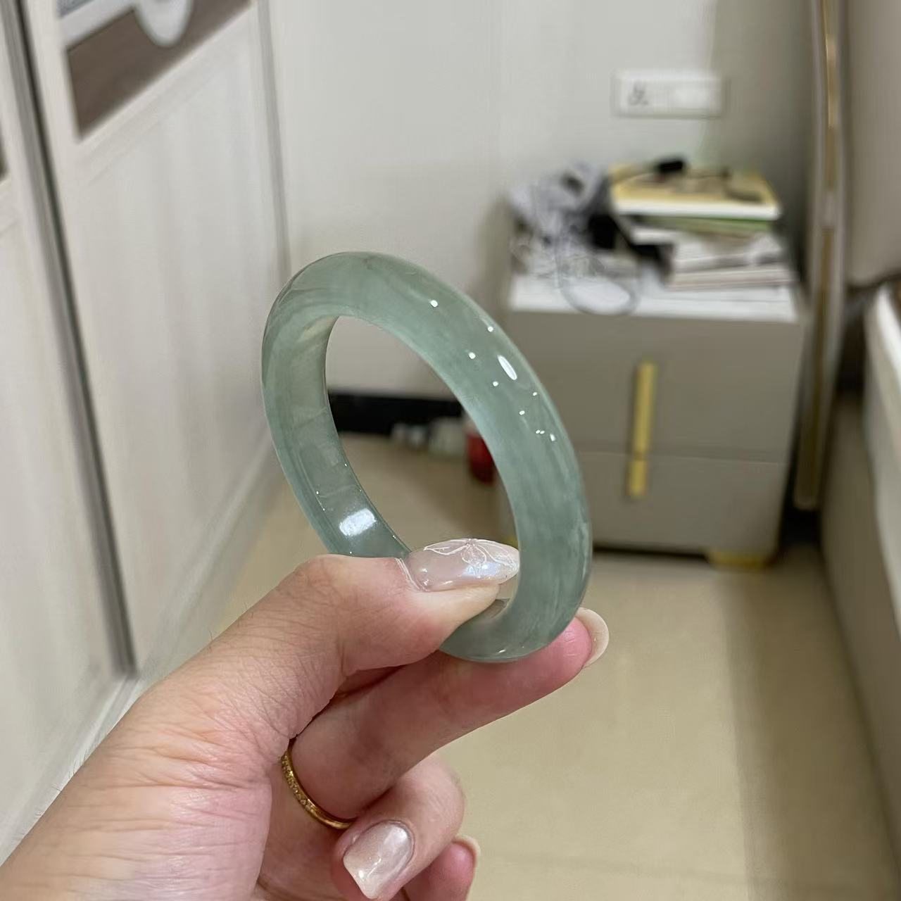 玉长情【芳瑶拥翠】冰种翡翠缅甸玉石女款油青飘花正品手镯子处理