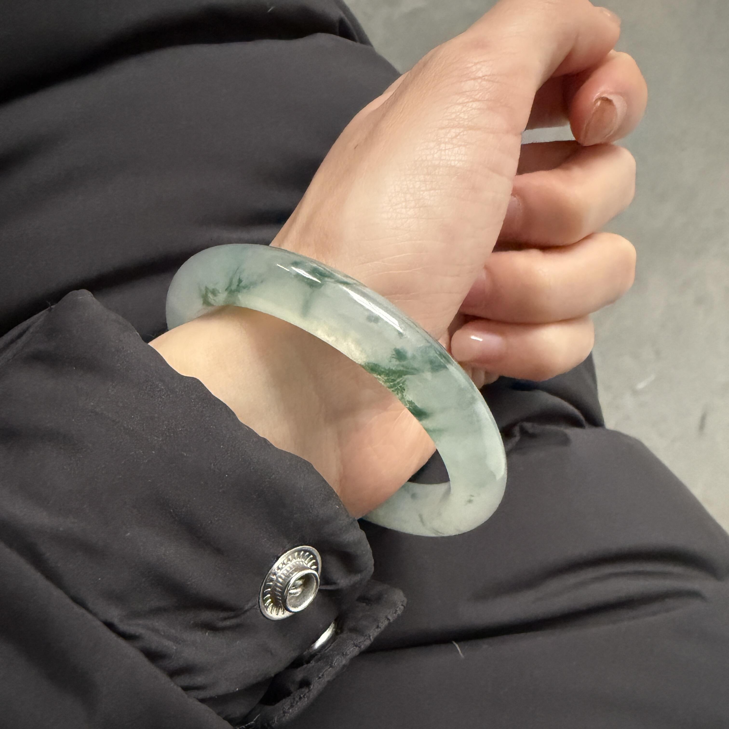 玉长情高端缅甸高冰种飘花翡翠玉手镯子正品女款步离镯真玉石处理