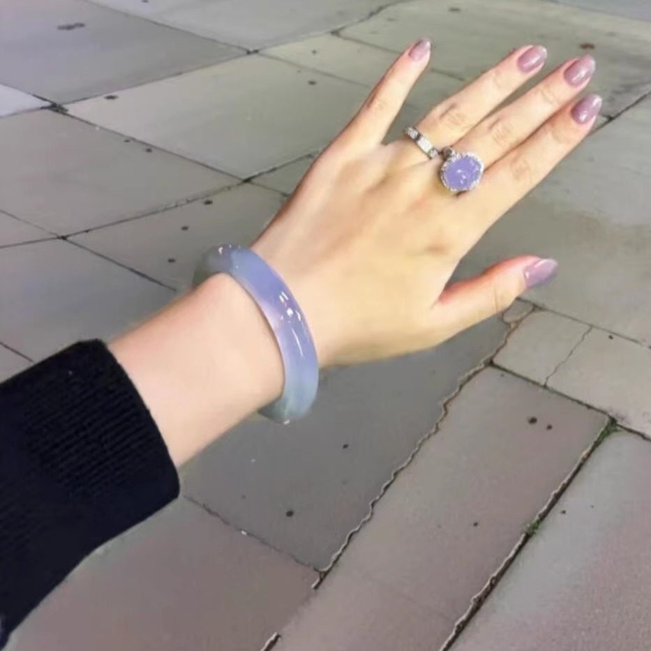 玉长情翡翠紫罗兰透亮纯色冰糯种手镯子缅甸高档女款真玉石处理