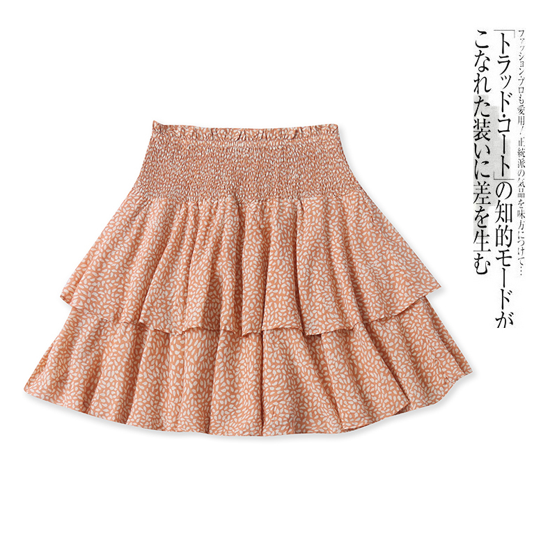 高腰短半裙 夏季新款外贸女装时尚松紧腰复古印花蛋糕半身裙30504