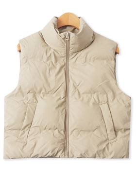 棉马甲  冬季新款外贸女装简约百搭立领拉链口袋三防棉背心33089