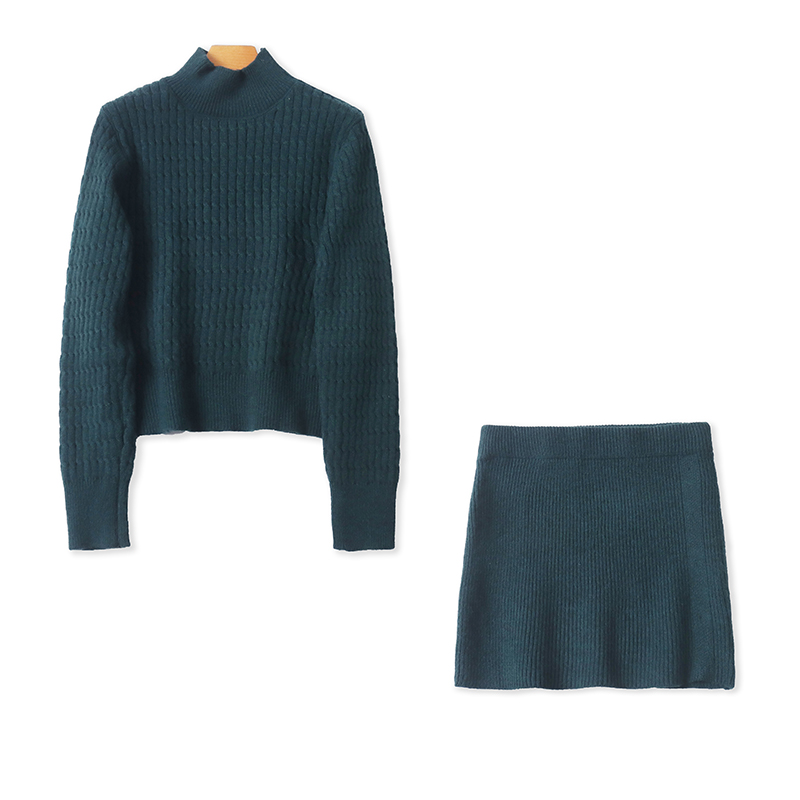 时尚针织套装  高领长袖毛衣+包臀短半裙  秋冬新款女装保暖32290