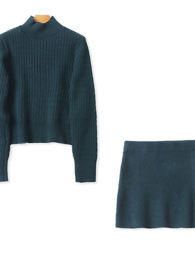 时尚针织套装  高领长袖毛衣+包臀短半裙  秋冬新款女装保暖32290