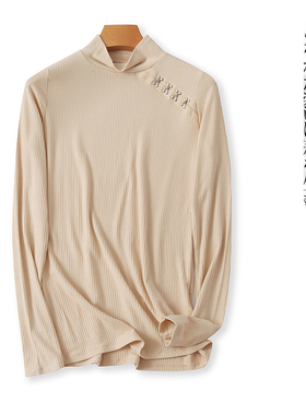 半高领T恤  春秋新款外贸女装时尚搭扣装饰长袖套头内搭外穿32256