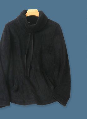 毛绒外套 秋冬新款外贸女装高领套头长袖袋鼠兜纯色休闲上衣27131