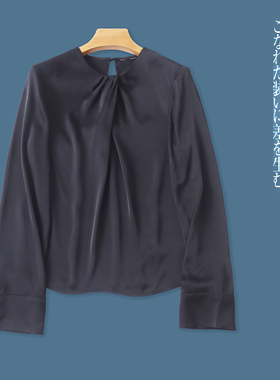 仿真丝衬衫 春秋新款外贸女装时尚减龄圆领套头长袖显瘦衬衫30739
