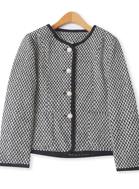 千鸟格小香风款外套  秋冬新款外贸女装圆领单排扣长袖外套32707