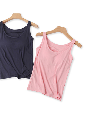 日单背心罩杯一体式  夏新外贸女内搭外穿弹力带胸垫无钢圈24610