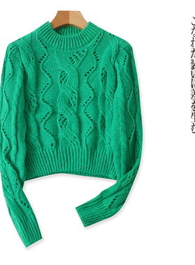 镂空毛衣 春秋新外贸女装时尚减龄圆领套头长袖纯色显瘦毛衣30110