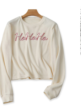 绒卫衣 秋冬新款外贸女装时尚宽松圆领套头长袖弹力字母卫衣27286