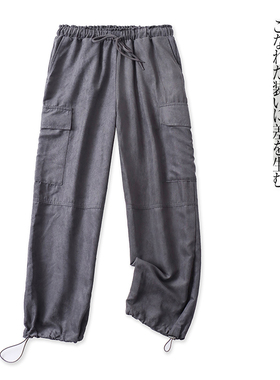 日单休闲工装裤 夏秋新款女装松紧高腰多口袋侧条阔腿长裤31277