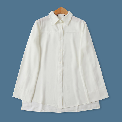 通勤百搭衬衫 秋季新款外贸女装简约翻领单排扣长袖开叉衬衫32818