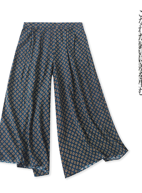 日单印花裙裤 春夏新款女装时尚减龄半松紧高腰八分阔腿裙裤30843