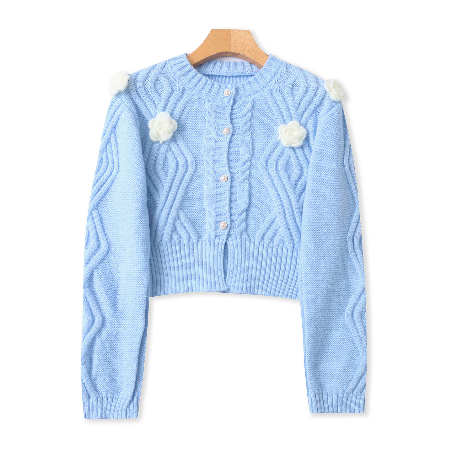 开衫毛衣 春秋新款女装时尚青春圆领单排扣长袖短款花朵毛衣33443,女装/女士精品,毛衣,淘宝优惠券,粉丝福利购,淘宝优惠卷