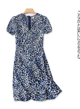 豹纹连衣裙  夏新外贸女装时尚修身V领隐形拉链套头短袖中裙28525