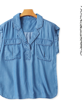 天丝衬衫  夏季新款外贸女装简约翻领套头短袖显瘦休闲衬衫31664