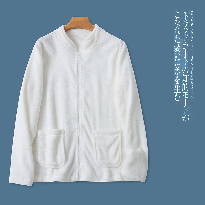 毛绒外套小立领拉链长袖开衫