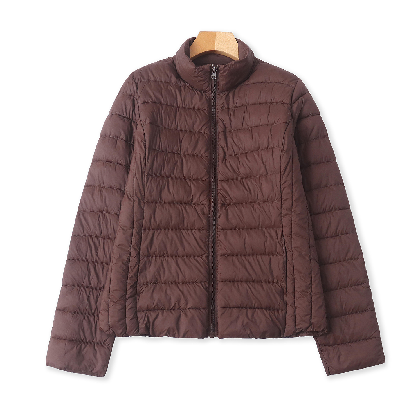 轻薄棉衣 春秋新款外贸女装简约百搭立领拉链长袖双口袋棉服33138