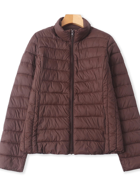 轻薄棉衣 春秋新款外贸女装简约百搭立领拉链长袖双口袋棉服33138