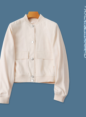 外套 秋季新款外贸女装时尚青春立领单排扣长袖短款休闲外套31387