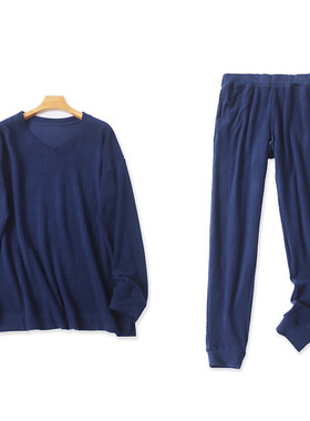 摇粒绒家居服套装 春秋新外贸男女款大码V领长袖+松紧腰长裤30168