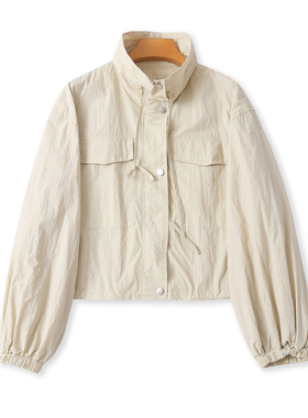 休闲外套 春秋新款外贸女装韩版宽松立领拉链长袖大口袋外套32695