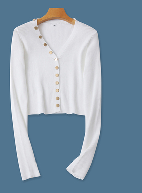 针织开衫  秋季新外贸女装时尚修身V领单排摁扣长袖显瘦毛衣32118
