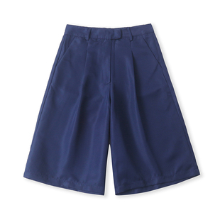 外贸女装 阔腿五分短裤 夏季 新款 33620 简约高腰拉链搭扣双口袋短裤