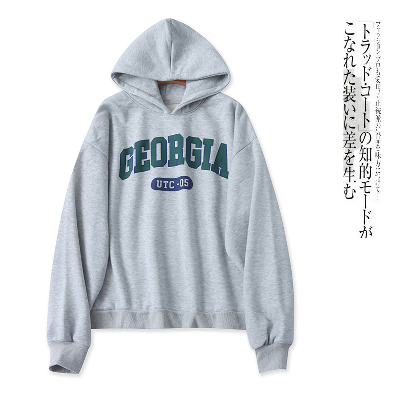 日单连帽加绒卫衣 冬季新男女同款长袖字母大码休闲套头卫衣30390