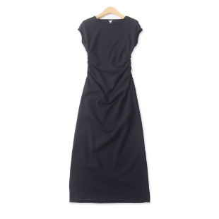 外贸女装 棉混纺无袖 新款 夏季 圆领套头包臀开叉长裙33558 连衣裙