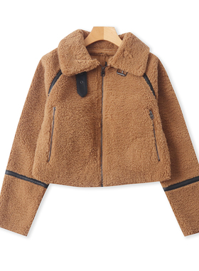 羊羔毛麂皮绒一体外套  冬季新款外贸女装时尚翻领拉链长袖33146