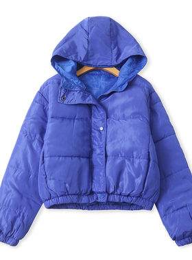 棉衣  秋冬新款外贸女装时尚连帽领拉链摁扣长袖双口袋棉服32621