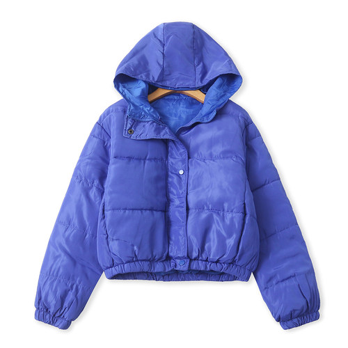 棉衣  秋冬新款外贸女装时尚连帽领拉链摁扣长袖双口袋棉服32621